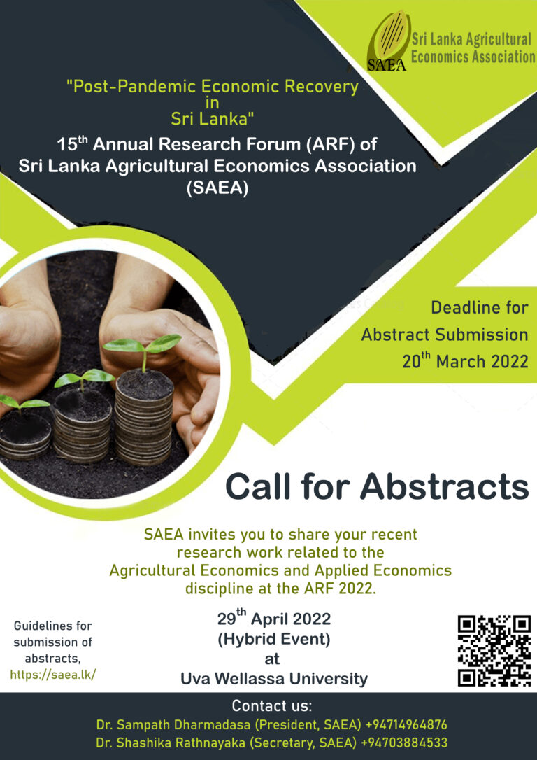15th Annual Research Forum (ARF)  Sri Lanka Agricultural Economics Association